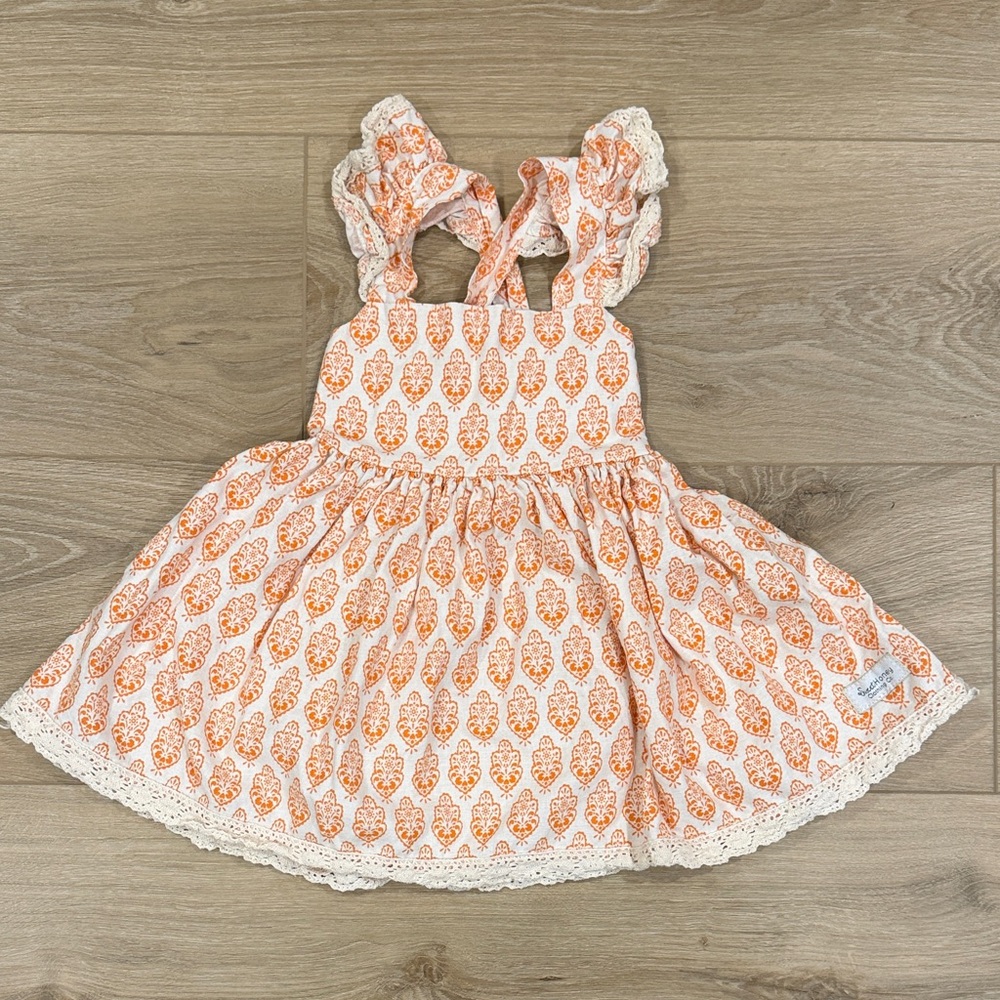 SweetHoney Orange and White Patterned Kids Dress